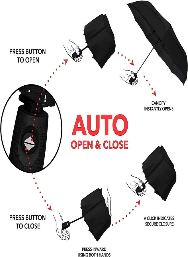 Qolixs Windproof Travel Umbrella - Compact Automatic Open & Close, Heavy Duty 10 Ribs, Waterproof Foldable Umbrella for Rain - Lightweight & Portable (Black) - Image 2